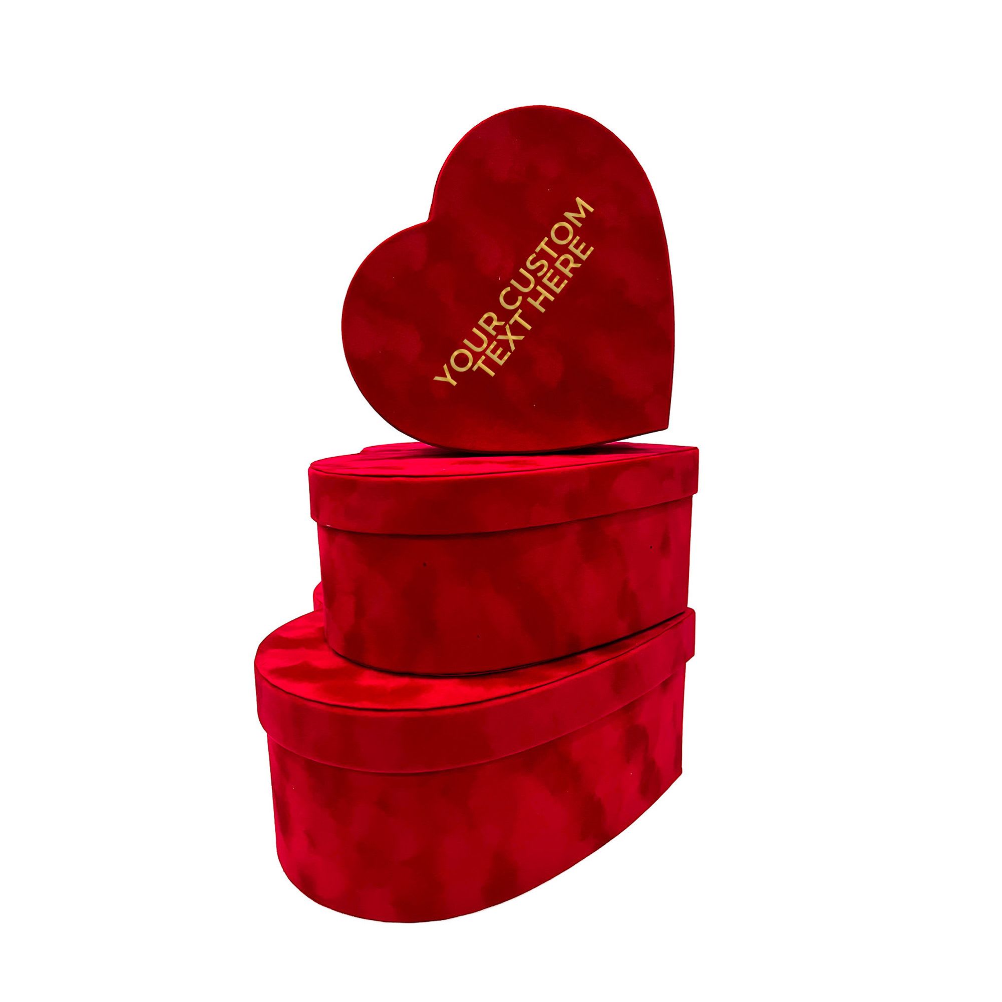 Custom Red Heart-Shaped Gift Box Custom Red Heart-Shaped Gift Box - Our Custom Red Heart-Shaped Gift Box offers the perfect packaging for your heartfelt gifts. Whether you’re giving flowers, chocolates, or personalized items, this luxurious red velvet box adds a touch of elegance to any occasion. Sold individually, each box can be personalized with a custom message, making it a truly unique and thoughtful addition to your gift. Ideal for romantic occasions, Valentine's Day, anniversaries, or just to show someone you care, this box elevates any gift with its stunning presentation. Features: - Red velvet heart-shaped box sold individually. - The box can be personalized with custom text for a special touch. - Perfect for holding flowers, chocolates, or personalized gifts. - Ideal for romantic occasions, Valentine’s Day, and anniversaries.