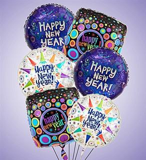 Air Arrangement Happy New Year Mylar Balloons - Product ID: 98932  Ring in the New Year in a fun, festive and truly original way with this assortment of helium-filled Mylar balloons, selected by our expert florists. Perfect for decorating your celebration or surprising someone special. Choose from arrangements of one dozen or a half-dozen balloons (Shown). Balloon designs will vary by local availability