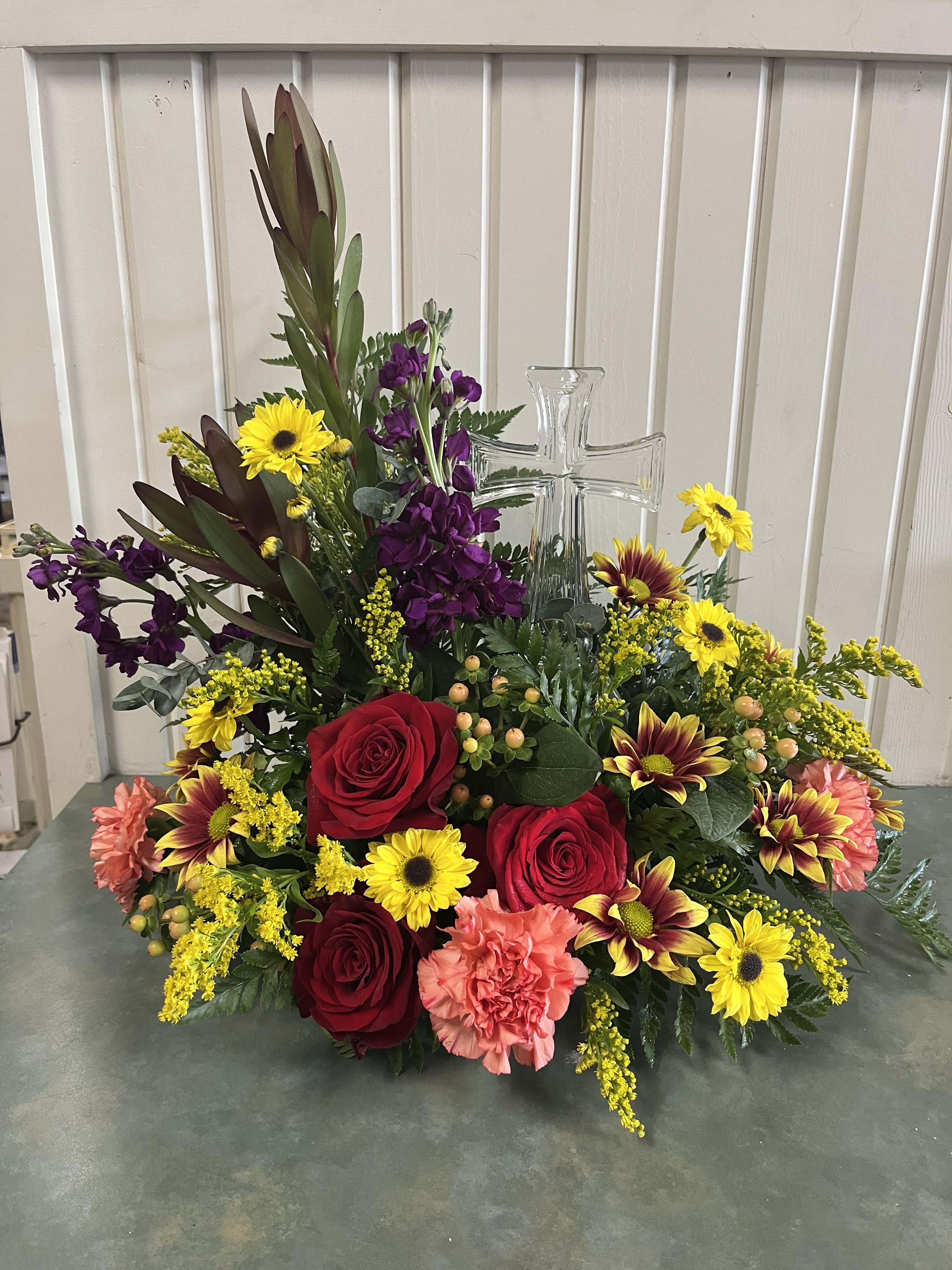 Fall Shades Remembrance Cross Bouquet in Bedford, IN Bailey's Flowers