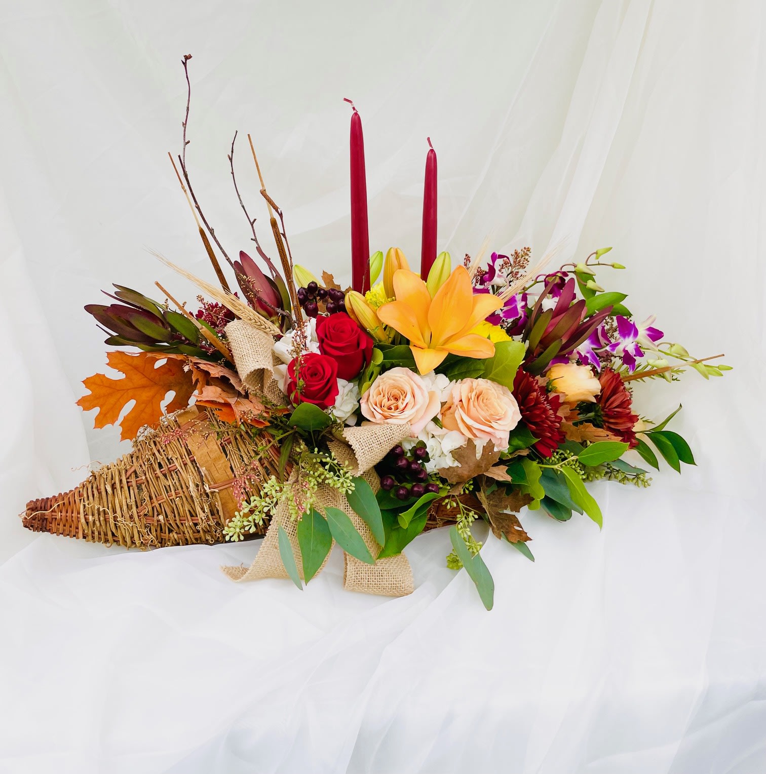 Abundance - LARGE Cornucopia - An abundance of fall themed flowers.