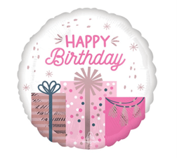 17" Happy Birthday Presents Mylar 17" Happy Birthday Presents Mylar - This festive birthday balloon is the perfect addition for any of our arrangements or giftables.