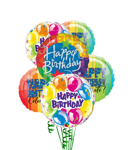 Happy Birthday - 6 Mylar Happy Birthday Balloons -  6 Mylar Happy Birthday Balloons with a weight.