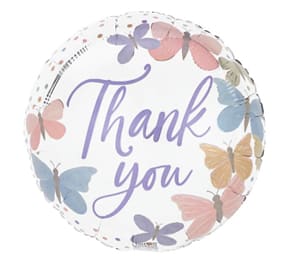 17" Pastel Butterfly Thank you Mylar 17" Pastel Butterfly Thank you Mylar - Select this pastel and cute thank you mylar balloon with butterflies.