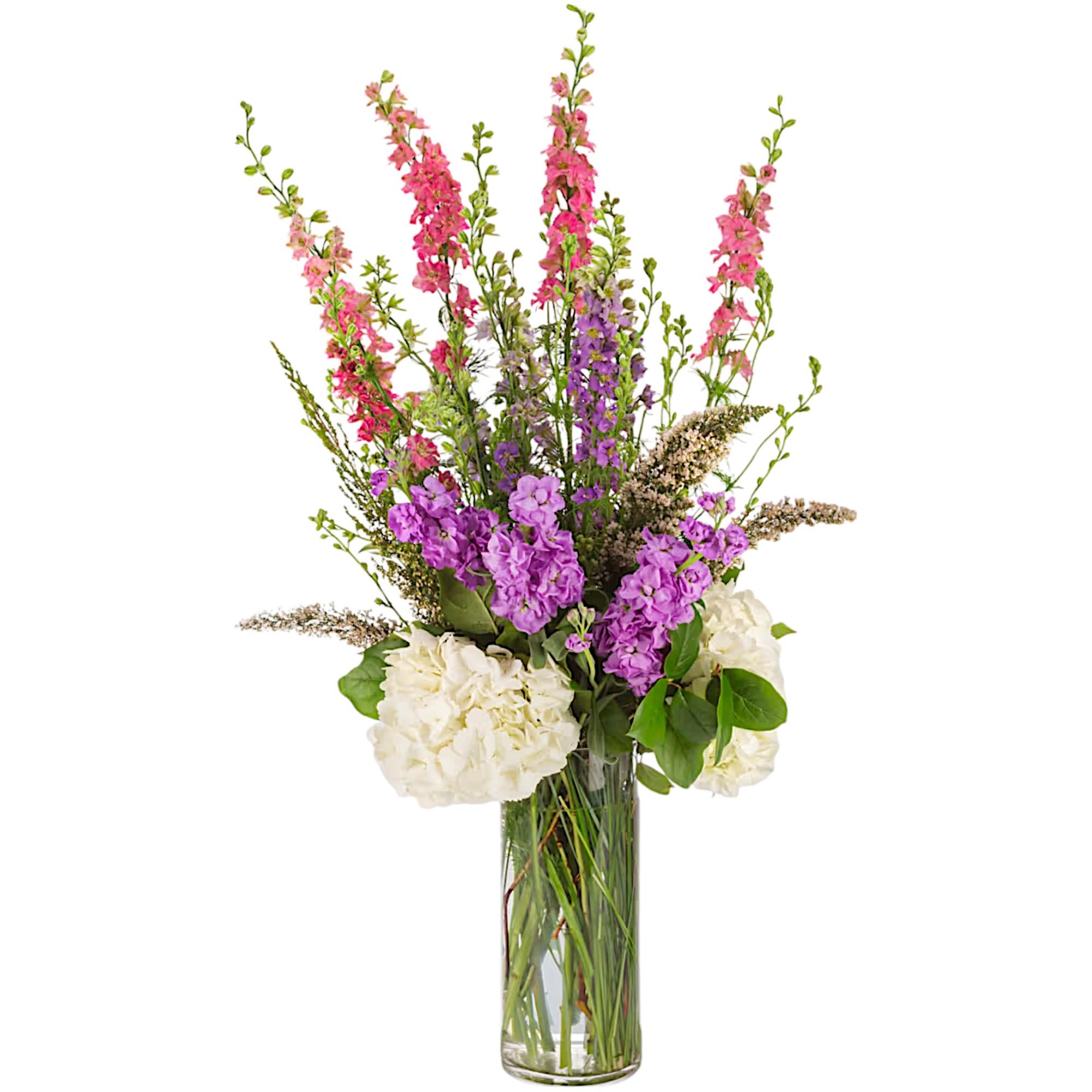 Heather Garden by BloomNation™ - Standing tall, this arrangement is a gardener's dream. Perfect for people who like that wildflower look.  DETAILS Heather Garden by BloomNation™ features heather, larkspur, hydrangeas, and more.  VASE INCLUDED Orientation: All-Around Item #NF-279  FLORIST-TO-DOOR Same day flower delivery on most orders placed online by 12 pm or 10 am on weekends PST.  BLOOM DETAILS Larkspur Stock Heather Hydrangeas Greenery  The Standard Arrangement is approx. 30&quot; H x 12&quot; W. The Deluxe Arrangement is approx. 30&quot; H x 12&quot; W. The Premium Arrangement is approx. 30&quot; H x 12&quot; W.  How to place an order? 1. You can place an order directly on this secure website OR 2. You can call in your order by dialing: (323) 262 - 9238 OR 3. You can visit our store (appointment recommended 323.262.9238)  NINFA'S FLOWERS 2405 WHITTIER BLVD. LOS ANGELES, CA. 90023  ATTENTION: *Please note that on busy holidays, Valentine's Day, and Mother's Day, we cannot verify if the recipient received the flowers until the following day. You can verify delivery on the website after 10:00 pm, call 323.262.9238 the following day after 10:00 am, or contact the recipient directly. Thank you for your patience and understanding.
