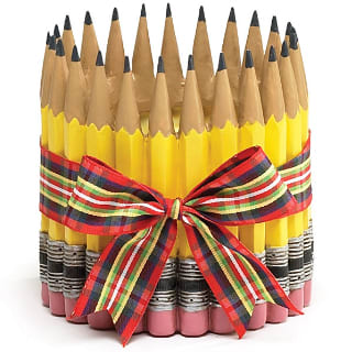 PENCIL BUNDLE RESIN PLANTER (LOCAL DELIVERY AND PICKUP ONLY) PENCIL BUNDLE RESIN PLANTER (LOCAL DELIVERY AND PICKUP ONLY) - Pencil Bundle Planter With Plaid Ribbon Wrapping. 4 1/4"H X 3 1/2"Opening