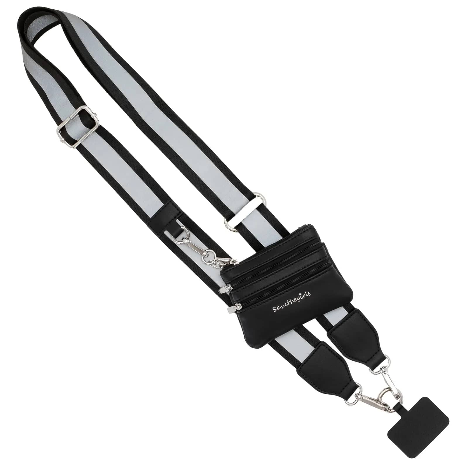 Clip &amp; Go Strap with Pouch - Reflective - This crossbody phone strap is stylish, comfortable, and more versatile than it seems! The trendy design lets you hang your phone at your side hands-free, with a convenient hanging phone card, zippered change pouch, and detachable wristlet for global appeal.  Just place the phone card in your case, slip the tab through the charging port, and clip on the adjustable strap—charging access is unaffected. Wear your phone crossbody or switch to the wristlet. The zippered pouch securely holds cash, cards, and other small essentials. Wear it your way with Clip &amp; Go!  Adjustable Shoulder Strap: 40&quot; to 58&quot; long and 1.5&quot; wide Zippered Pouch: 4.5&quot;wide x 3.5&quot; tall w/3 zippered compartments  Please note in the special instructions during check out which color you would prefer. If not specified, we will choose what we believe is the best option for your order. 
