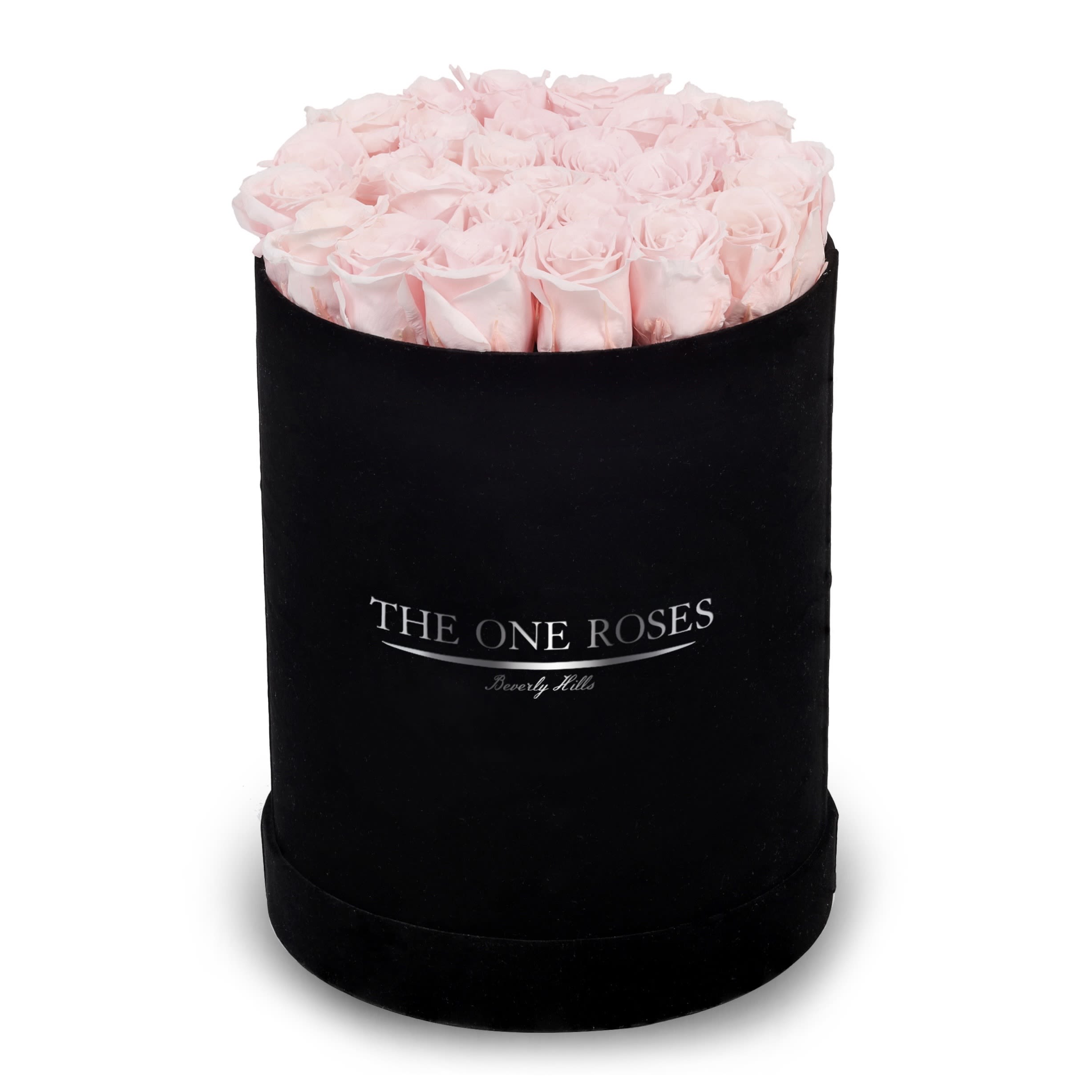 Suede Flat | Premium Black Box Fairy Tale Pink Suede Flat | Premium Black Box Fairy Tale Pink - The One Roses “Suede Collection“ consists of unique, real preserved roses in premium round handcrafted luxury black suede box with a top.  About 23-30 stems of The One long lasting (med size) real preserved roses.  THE ONE ROSES - Declaration of Love  Durability: approx. 1-3 years.