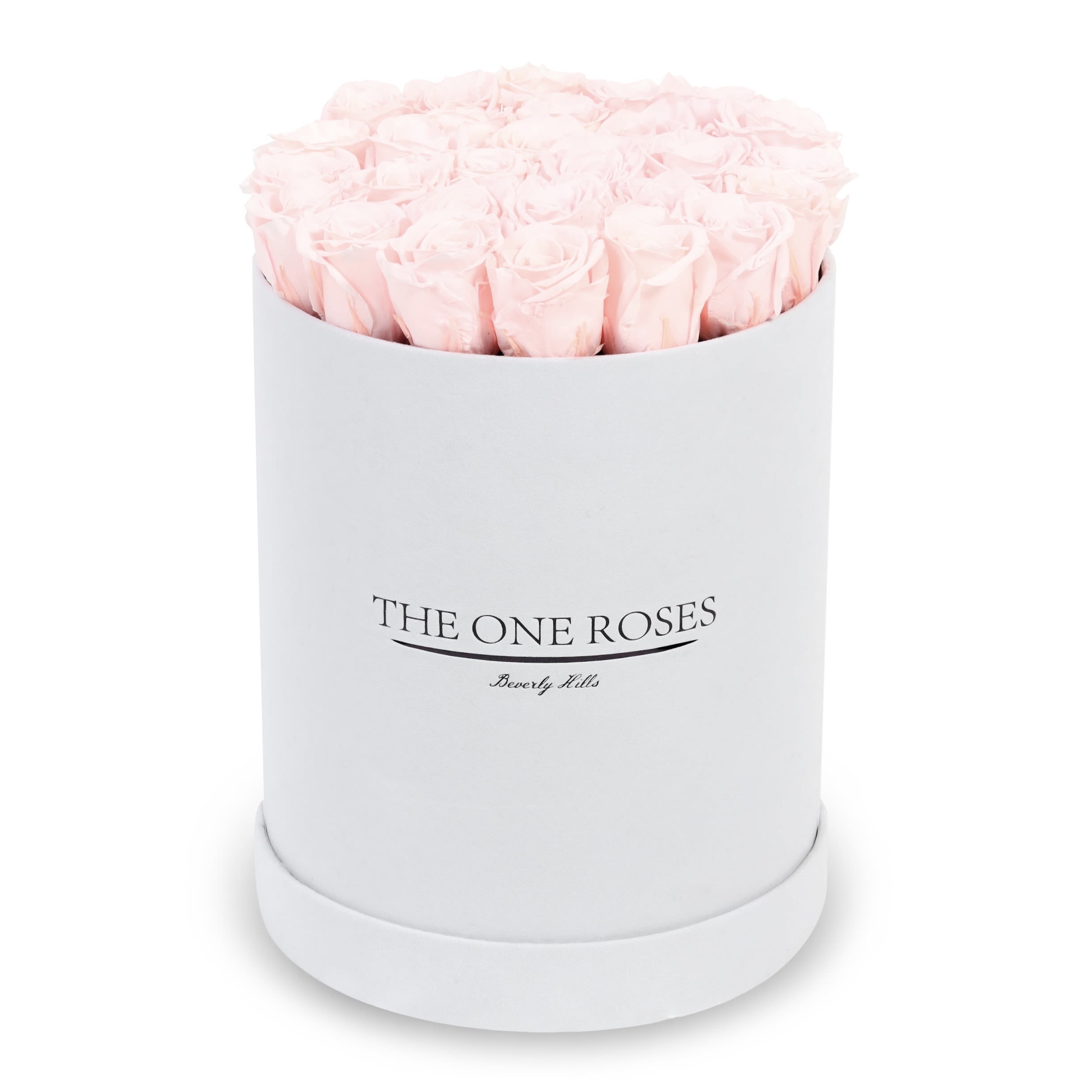 Suede Flat | Premium White Box Fairy Tale Pink Suede Flat | Premium White Box Fairy Tale Pink - The One Roses “Suede Collection“ consists of unique, real preserved roses in premium round handcrafted luxury white suede box with a top.  About 23-30 stems of The One long lasting (med size) real preserved roses.  THE ONE ROSES - Declaration of Love  Durability: approx. 1-3 years.