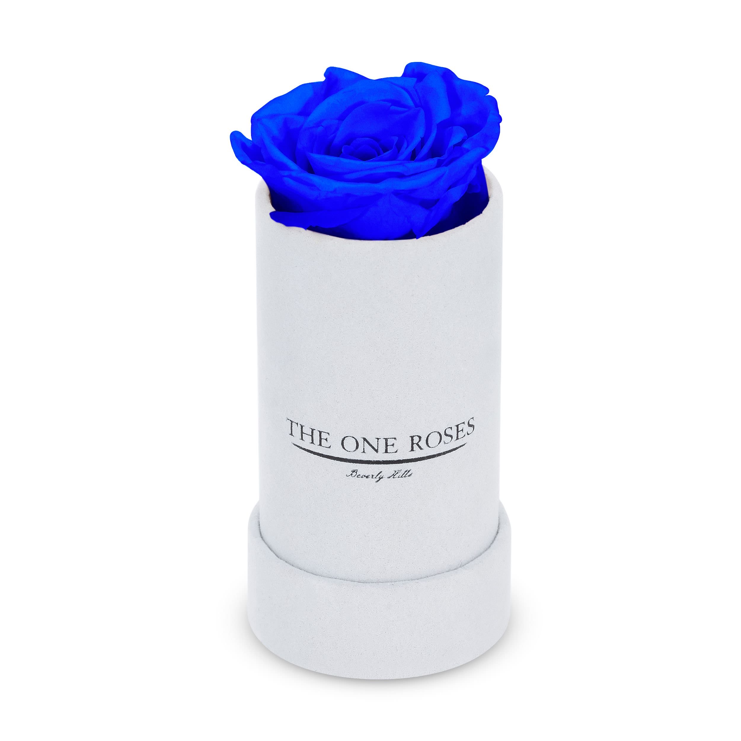 Suede Single | The One White Box Sapphire Blue Rose Suede Single | The One White Box Sapphire Blue Rose - Keep it simple with one single preserved rose that sits perfectly in its own suede box. Elegant in its solitude, this single rose will last for up to five years as a testament to your love. The perfect accessory to a beautiful ring when the moment is right for a proposal. Pick your rose color and order it today.   PRODUCT CARE Keep away from water and direct sunlight. Your roses feel comfortable in their box. Please do not remove them. We feel it is important to mention that all substances used in the preservation process are non-toxic, non-corrosive, non-carcinogenic. The solutions and colorants are the same as those used in food, and textile manufacturing, therefore, they do not represent any health or environmental risk.