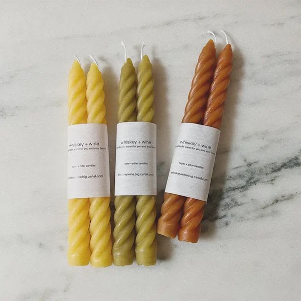 Twisted Tapers - Set of Two - Olive Twisted Tapers - Set of Two - Olive - Set of two twisted taper candle handmade and hand color mixed 100% beeswax candle Approximately 8.3 inches long 2.2cm bottom Please note, due to the nature of material yours may be slightly different than the one's pictured. Colors are custom and hand mixed and may vary from batch to batch. Also slight imperfections such as bubbles and surface differences may have occurred and is normal due to the handmade process, it makes it that much more unique and beautiful.