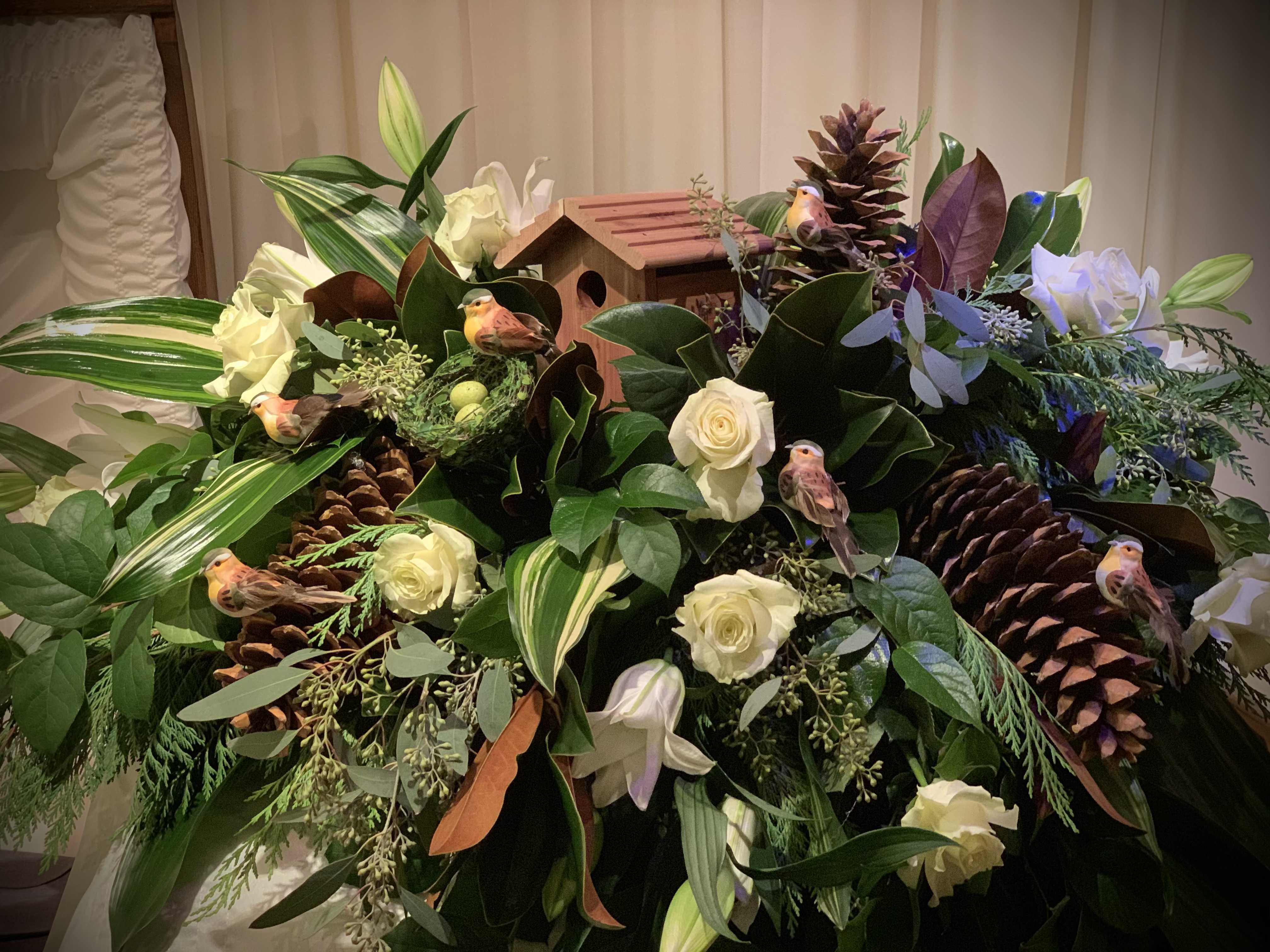 Bespoke Casket Spray - Unique Birdhouse Casket Spray