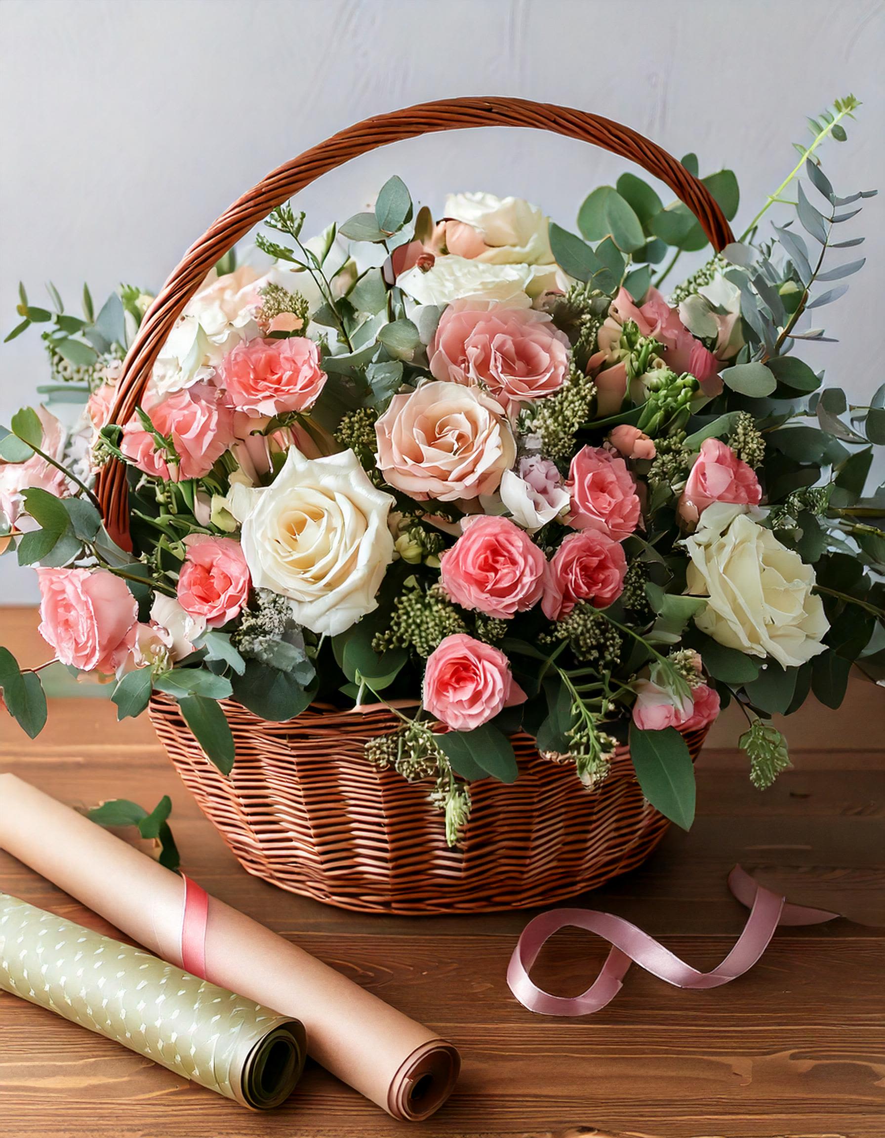 Ethereal Elegance Ethereal Elegance - Exquisite floral arrangement, where white roses intertwine with pink blooms in a harmonious dance of color and fragrance. Such an elegant arrangement for any occasions.