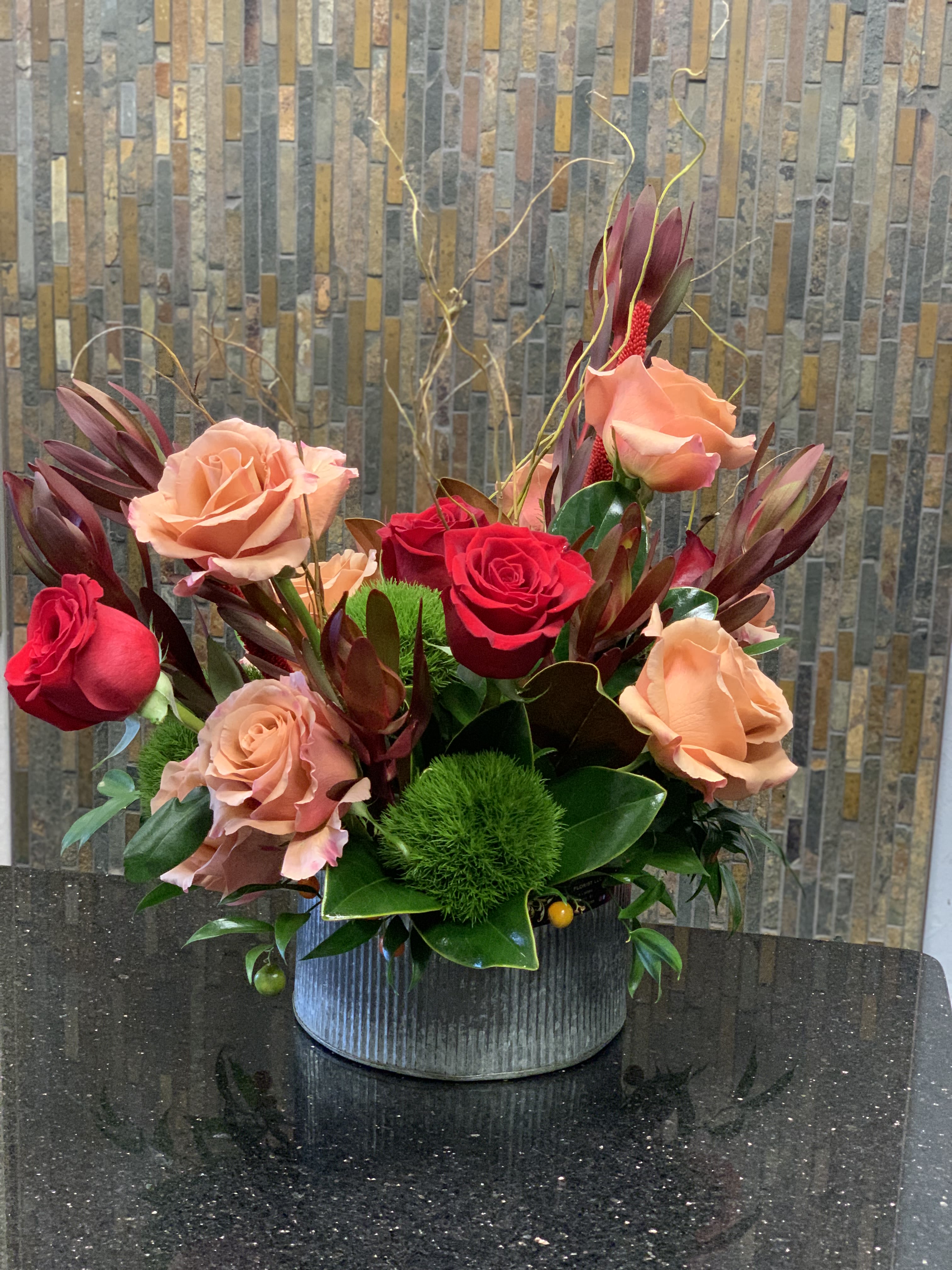 Rose Radiance Arrangements - Rose Radiance Rose and Leucadendron Proteas Arrangements