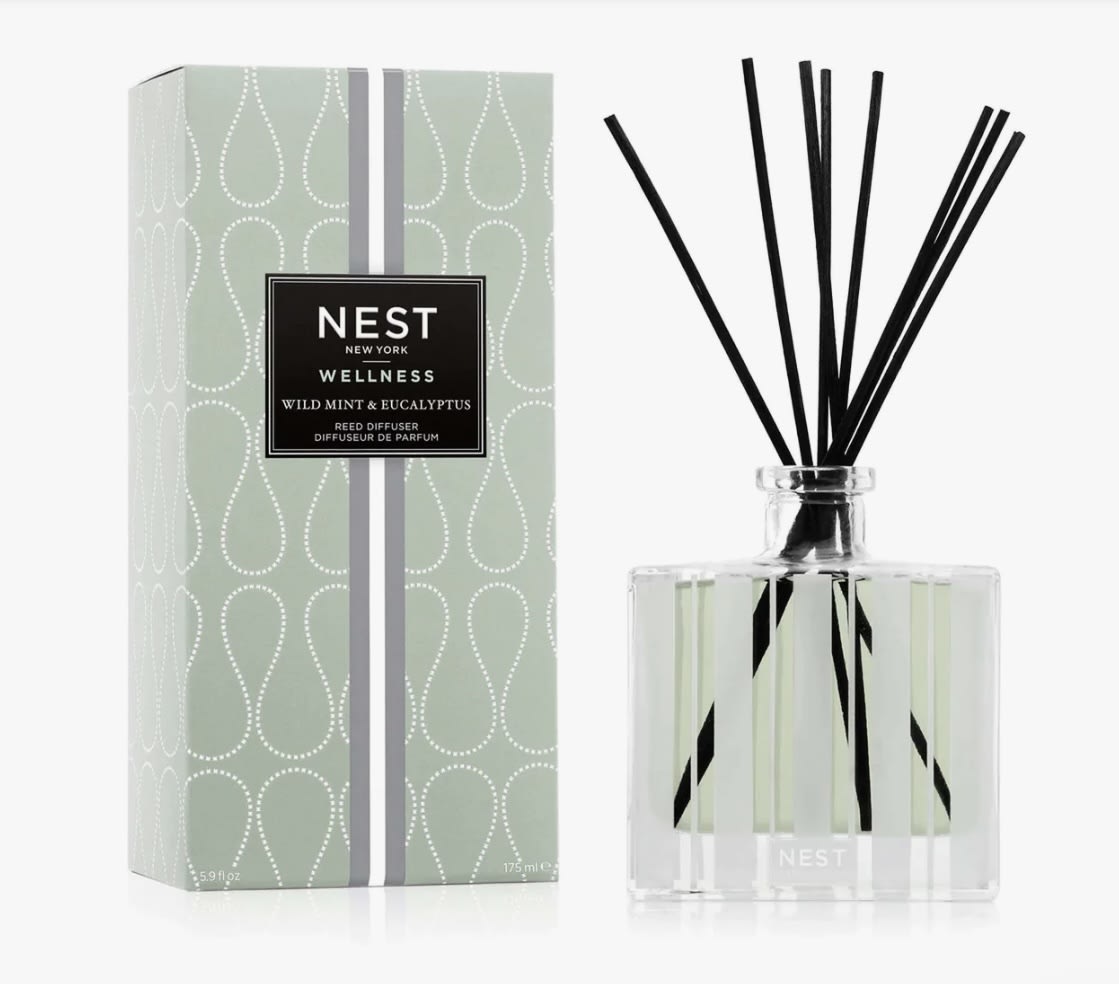 Wild Mint & Eucalyptus Reed Diffuser Wild Mint & Eucalyptus Reed Diffuser - Scent your sanctuary with this reed diffuser that blends the essence of wild mint and eucalyptus with basil and Thai ginger to clear your mind and awaken your senses. Overview This reed diffuser creates a wellness sanctuary in your home by immersing you in an aromatic blend that ignites your spirits and leaves you feeling focused, recharged, and stress free. Expertly crafted with the highest quality fragrance oils, it releases an awakening scent slowly and evenly into the air for approximately 90 days, delivering continuous fragrance, uninterrupted. The intensity and reach of the fragrance can be customized based on the number of reeds used. Fragrance Family Fresh Scent Type Fresh Aromatic Key Notes Wild Mint, Eucalyptus, Basil, and Thai Ginger