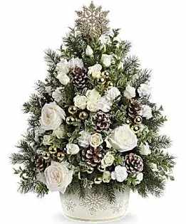 snowy oasis tree snowy oasis tree - boxwood tree in white stoneware all white flowers