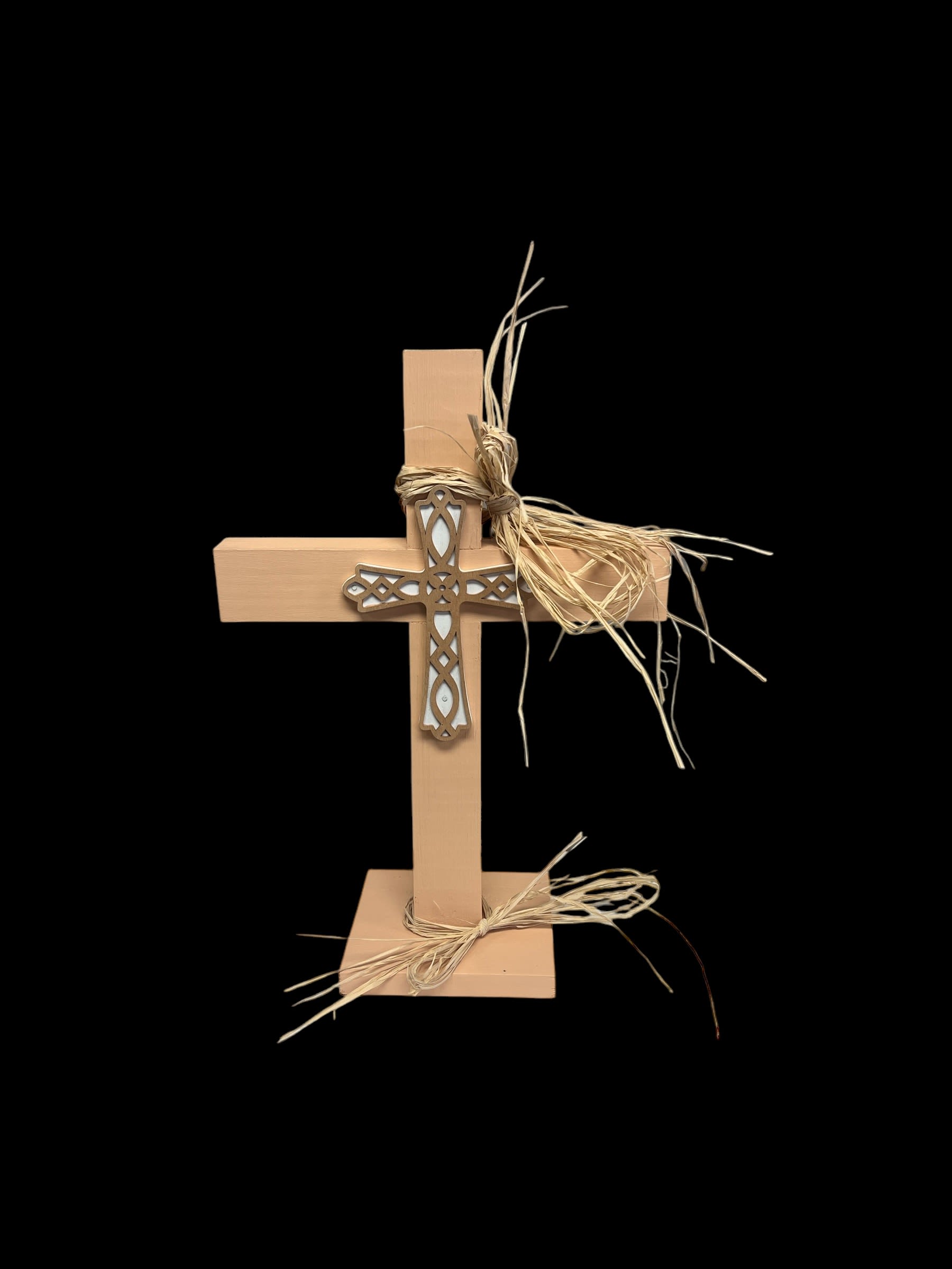 Rustic Faith Cross - 17'12 wooden cross with raffia.