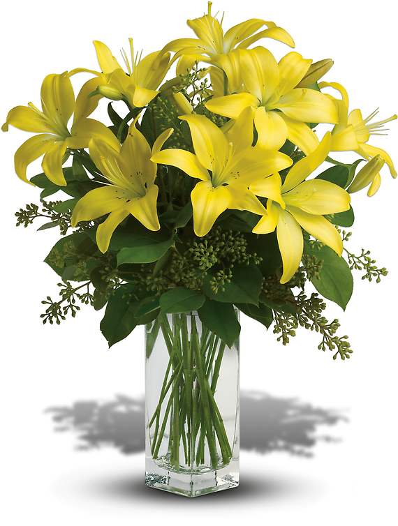 LILY SUNSHINE LILY SUNSHINE - When it comes to spring flowers, the lily reigns supreme. It's easy to see why in this gorgeous bouquet of bright yellow blooms. A fabulous bouquet of yellow asiatic lilies, salal and seeded eucalyptus are delivered in a divine bunch vase.