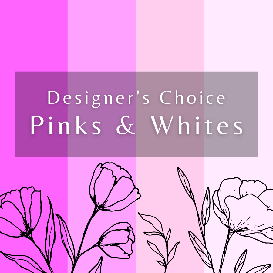 Shades of Pink and White, Designer's Choice Shades of Pink and White, Designer's Choice - Fresh flowers in shades of pink and white will be arranged in a vase by our award-winning designers. Colors and styles vary based on our current stock. For further customization of the arrangement, call us at 860-848-1278.