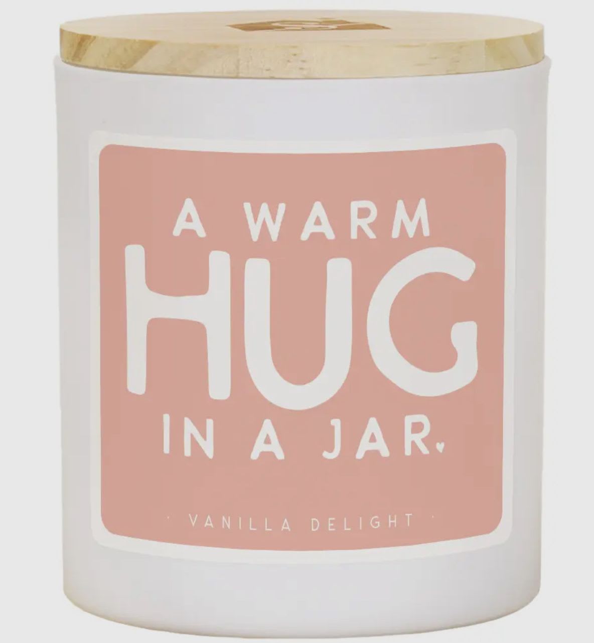 Hug In A Jar Candle Hug In A Jar Candle - Elevate your senses with our stunning candles adorned with unique and personalized sentiments on every label. These 11 oz soy wax, 2 wick candles offer the perfect gifts for everyone and every occasion. Dimensions 3.5" x 4.25" x 3.5" -- Text found in image: A WARM HUG IN A JAR. VANILLA DELIGHT. Colors: White, pastel pink, and light wood tones. Additional Info: Warmth & Comfort - This delightful candle embodies the essence of warmth and comfort, inviting you to relax and enjoy peaceful moments. Key details: soy wax, two wick, personalized sentiments, perfect gift, home decor, soothing aroma, elegant design, vanilla scent, calming atmosphere, thoughtful present.