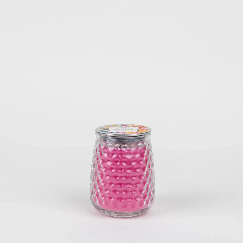 Guava Gloss Candle Guava Gloss Candle - With a clear, glass hobnail textured jar and a silver lid, our Signature Candle is the perfect match for any style. Fill your home with inviting Greenleaf fragrances that make any space feel cozy! What Makes it Special: Beautiful fragrance created in-house by a team of professional perfumers Fragrance: Guava Gloss Use and Care: Burn within sight, Always trim wick to 1/4 in before lighting candle Keep candle on a level surface away from drafts Allow the wax to pool to the edge of the glass before extinguishing the flame Avoid dropping debris, such as wick trimmings, into the wax Extinguish the candle when your wax level reaches 1/4 inch Specifications Volume: 13 oz Lifespan: 90-100 hours Product Size (inches): 3.75l x 3.75w x 4.75h Package Weight (pounds): 1.75
