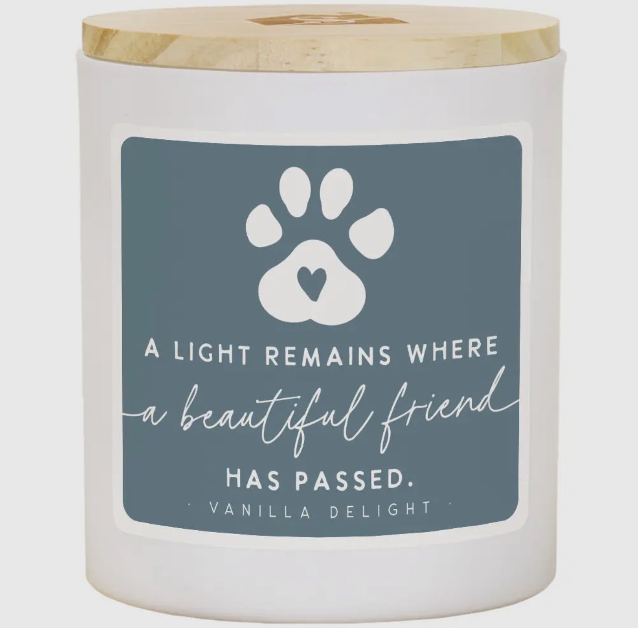 Light Remains Friend Candle Light Remains Friend Candle - Elevate your senses with our stunning candles adorned with unique and personalized sentiments on every label. These 11 oz soy wax, 2 wick candles offer the perfect gifts for everyone and every occasion. Dimensions 3.5" x 4.25" x 3.5" -- Text found in image: A LIGHT REMAINS WHERE a beautiful friend HAS PASSED. VANILLA DELIGHT Colors: White, Soft Blue, Beige Additional Info: Memorial candle - This image evokes a theme of heartfelt remembrance and tribute to a passed friend, blending comfort and serenity. The design, with its soft blue and white tones, invites a sense of peace and solace, perfect for those seeking a gentle and beautiful way to honor a loved one. - memorial, tribute, remembrance, peace, comfort, serenity, love, friendship, gentle, solace