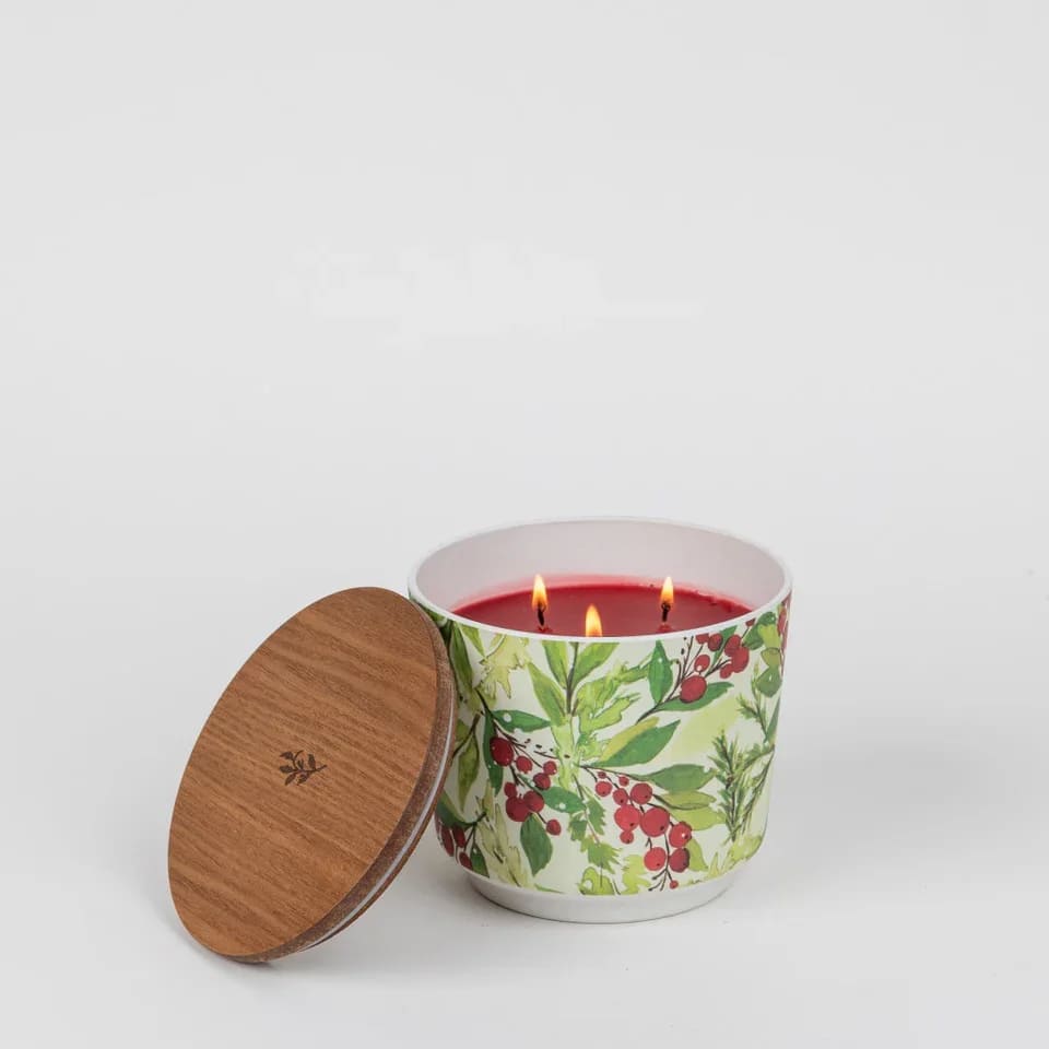 Merry Memories 3 Wick Candle Merry Memories 3 Wick Candle - Our Patterned Candles boast three wicks and an even, clean burn. And with our beautiful patterns wrapped around a bamboo fiber and melamine container, this candle can be easily repurposed after burning. What Makes it Special: Beautiful fragrance created in-house by a team of professional perfumers Fragrance: Merry Memories Fragrance Family: Sweet & Spicy Fragrance Description: Enjoy all the warmth and holiday cheer that Merry Memories has to offer through delightful notes of cinnamon, vanilla, clove, and sugared pear. Use and Care: Burn within sight, Always trim wick to 1/4 in before lighting candle Keep candle on a level surface away from drafts Allow the wax to pool to the edge of the glass before extinguishing the flame Avoid dropping debris, such as wick trimmings, into the wax Extinguish the candle when your wax level reaches 1/4 inch