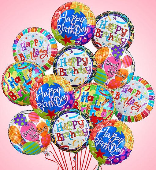 91965 12 Birthday Mylars 91965 12 Birthday Mylars - Send a Birthday gift that always rises to the occasion -- our fun "arrangement" of helium-filled Happy Birthday Mylar balloons. Hand-delivered by our select florists with your best wishes for their special day. Gathering of helium-filled "Happy Birthday" Mylar balloons Balloon designs will vary by regional availability A long-lasting gift that's unique, fun and festive
