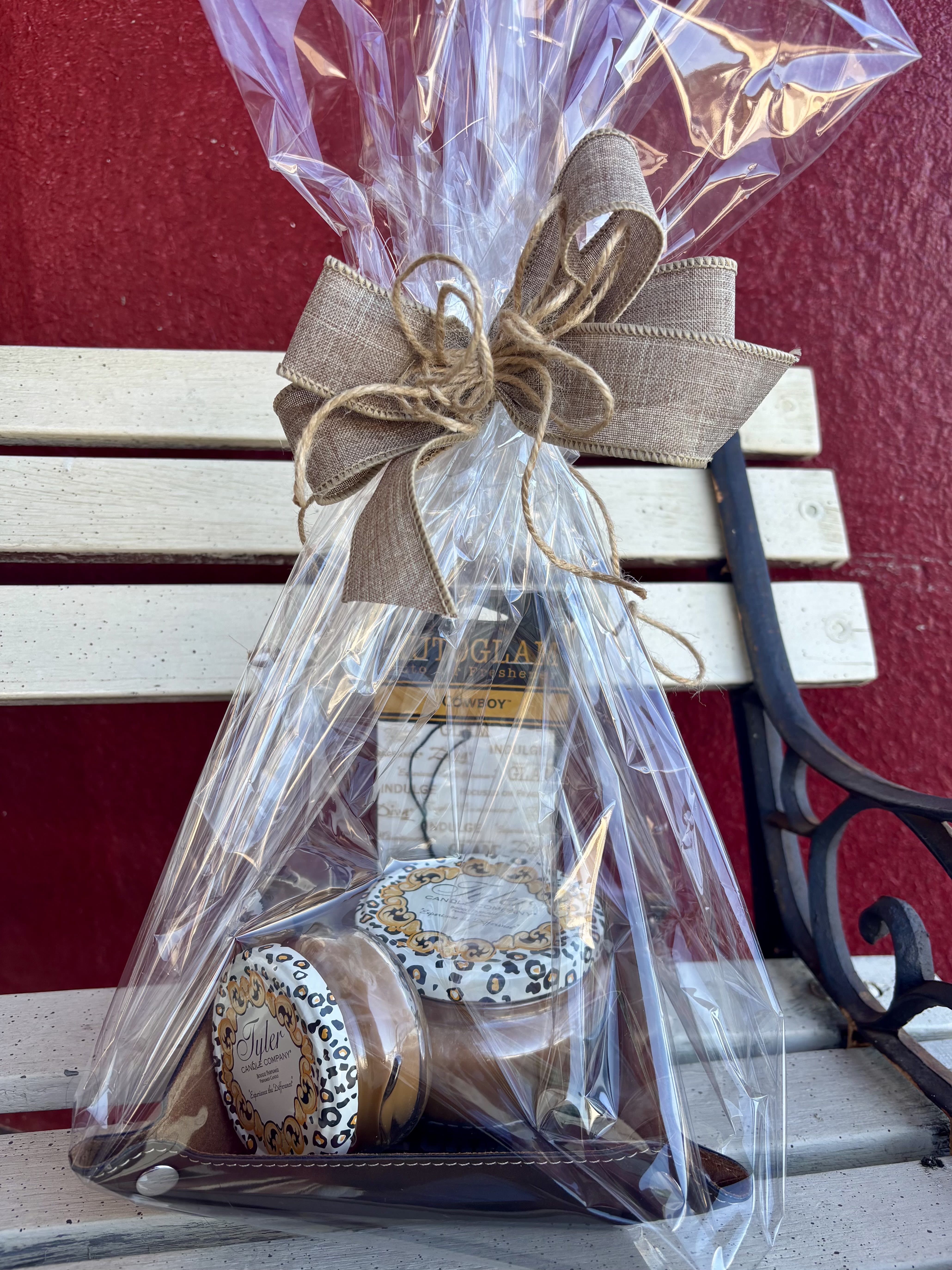 Cowboy gift set Cowboy gift set - YEEHAW! A masculine fragranced gift set for the gentleman! Includes Tyler's fragrance "Cowboy" (loaded with the aroma of leather!) Candles, and Auto fragrance in a Catch all leather tray inscribed with Babe Ruth's famous saying.
