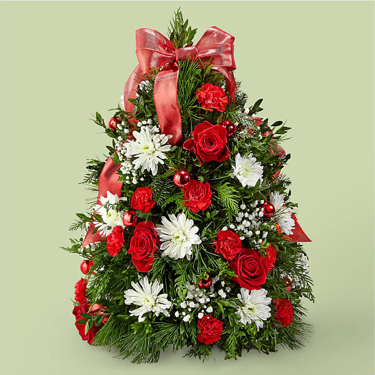 make it happy tree for christmas - The Deluxe Tree is approximately 19&quot;H x 12&quot;W. Designed by florists, ready to display. For long–lasting blooms, add water daily. Make It Merry Tree The mini tree of your dreams, combining the glorious scents of holiday greens with blooms like roses, poms, and mini carnations.