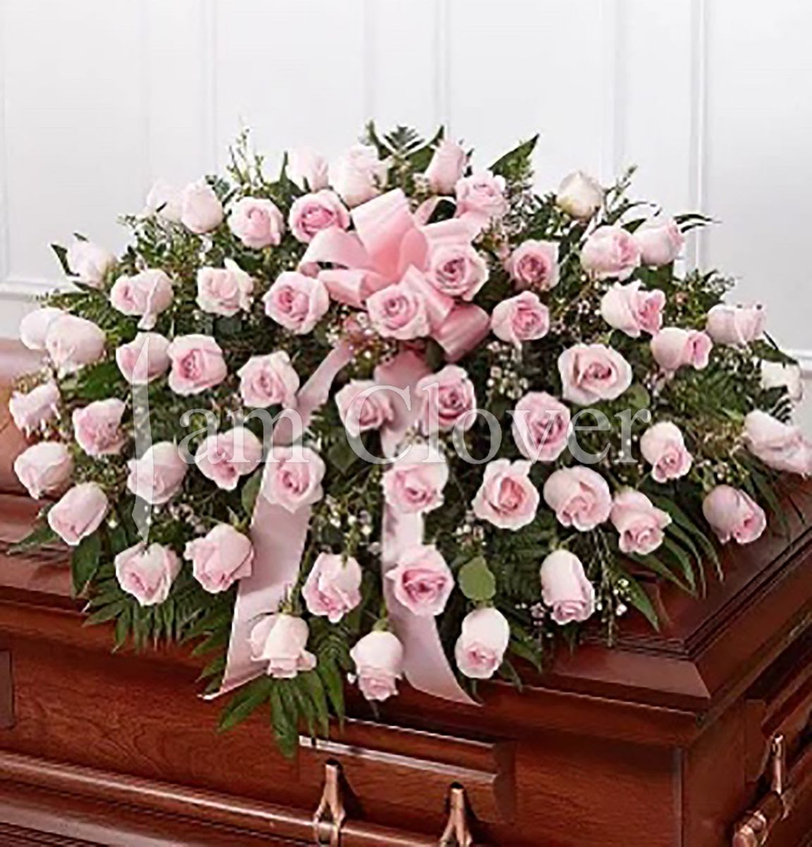 Pink Roses Casket Spray - A lovely tribute composed fully of pink roses which symbolize gratitude, grace, and affection.  Fulfill your floral needs at I Am Clover in Ramona, CA, and experience the difference in quality, freshness, and care that comes with ordering locally.   Disclosure: Occasional substitutions of flowers happen due to weather, seasonality and market conditions. We will ensure that the style, theme and color scheme of your arrangement is preserved and will only substitute items of equal value or higher value.  Delivery: 2:30pm - 6:30pm Same Day Orders may take at least 6 hours to process and deliver Morning and Specific Delivery Time Requests:  will be charged a $15 convenience fee. Specific delivery times are acknowledged and we will do our best to accommodate, however we cannot guarantee on time delivery due to unforeseen events.  Gate Codes are mandatory for our delivery drivers to enter residential or commercial buildings. If you don’t know the gate code for a delivery, please contact the recipient and provide us with it or our driver can contact the recipient before beginning a delivery route to obtain the code. Our drivers will only wait five minutes outside the gate for a callback. If a driver has to leave a property, the delivery is reassigned for the next day and may charge an additional delivery fee.   Thank you!