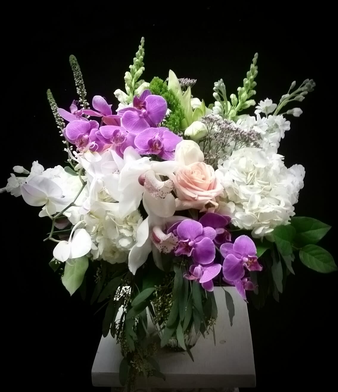 Whoa! Whoa! - Overwhelmingly gorgeous arrangement of peonies, hydrangea, phalaenopsis, cymbidium and dendrobium orchids.