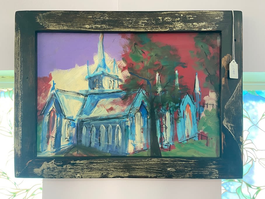 Art Expressions #9 Art Expressions #9 - A 16" x 22" oil brushed canvas by local artist Kevin McNeeley. Inspired by the daily life, this unique piece is composed free hand in a single sitting with images directly from the artist's memory. Kevin and his wife Carol own and operate Art Expressions: an art gallery and tea shop in Waynesville, Ohio. Please note that this is a unique peace so availability is limited. This item can be ordered for pick-up or local delivery only - no shipping outside of the Dayton area.