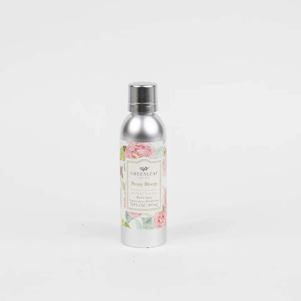 Peony Bloom Room Spray Peony Bloom Room Spray - Enjoy an instant burst of your favorite Greenleaf fragrance with just one spray! Our Non-Aerosol Room Spray is perfect for fragrancing bathrooms, bedrooms, and every room in between. What Makes it Special: Beautiful fragrance created in-house by a team of professional perfumers Non-aerosol Fragrance: Peony Bloom Fragrance Family: Floral Fragrance Description: With bright, beautiful blooms and energizing green grasses, Peony Bloom is truly exhilarating and unbelievably romantic. Use and Care: Shake well before use Spray mist directly into the air to refresh your space