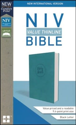 NIV Value Thinline Bible Blue, Imitation Leather NIV Value Thinline Bible Blue, Imitation Leather - Crafted to deliver quality at an affordable price, the NIV Value Thinline Bible is perfect for gifting or personal use. With a new custom typeface, this Bible delivers a more pleasant reading experience, making it even easier to understand God's Word. This highly affordable edition includes black letter text, a quality cover, and presentation page, all in the portable thinline format that is less than one inch thick. Features Include: 9.5-point print size Less than one inch thick Black Letter Text Double-column format Presentation page