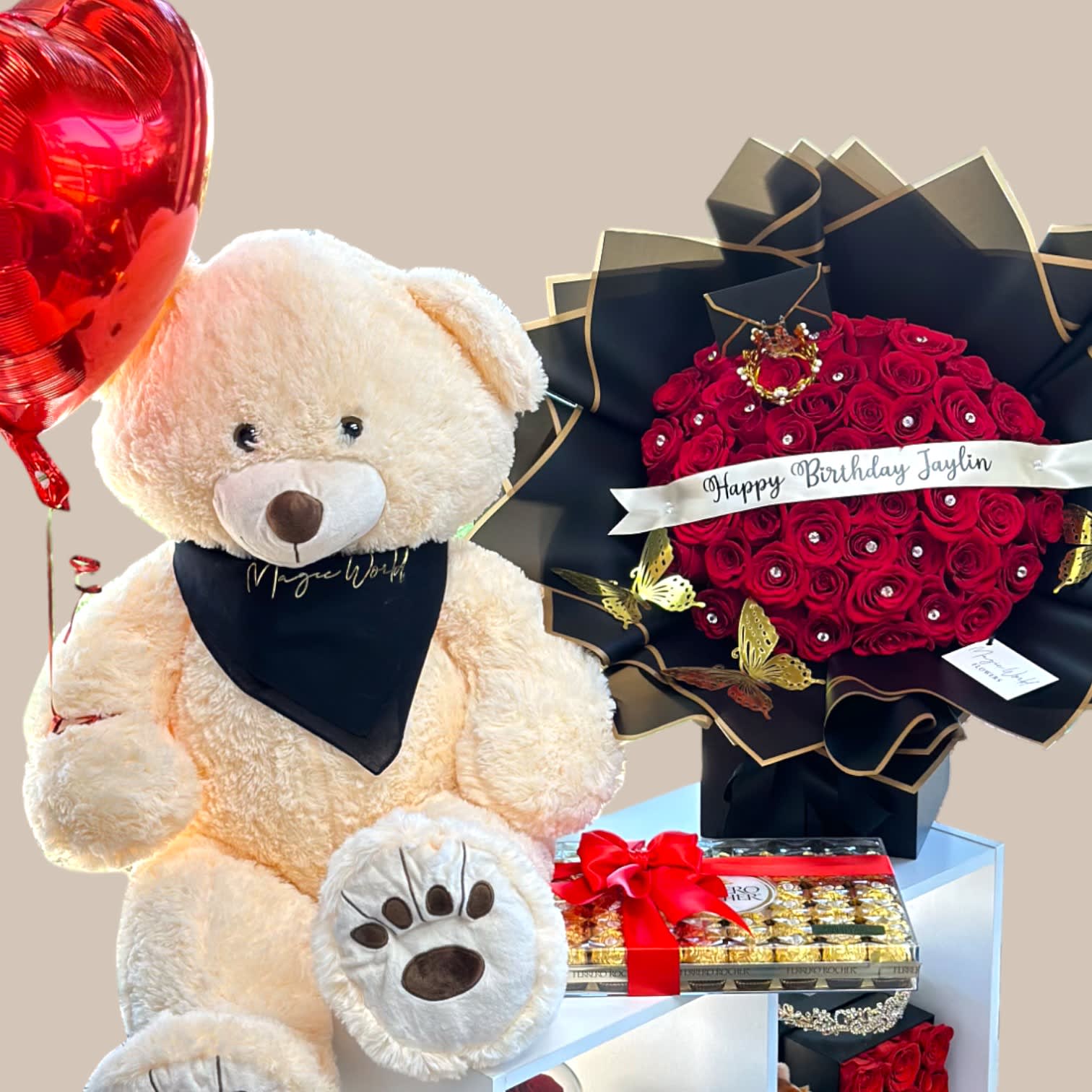 Chocolate and teddy bear bouquet shop