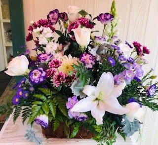 Purple Passion - Basket filled with fragrant purple and white blooms. Perfect for birthday, anniversary or sympathy.
