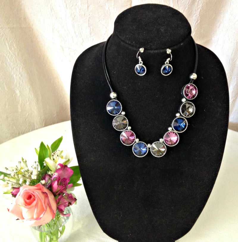 Pink, Blue, Graphite Necklace and Earring Set - Beautiful Pink, Blue, Graphite Necklace and Earring Set Item No. 25