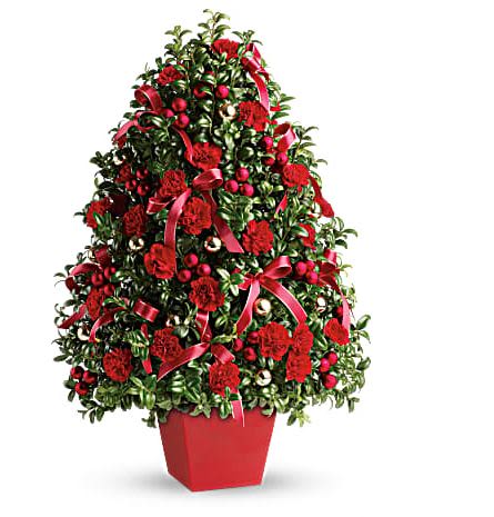 OH CHRISTMAS TREE RED AND SILVER OH CHRISTMAS TREE RED AND SILVER - The joy of gift-giving comes alive with our Oh Christmas Holiday Flower Tree, trimmed in festive blooms, is decorated Complete with white-tipped pinecones and holiday ornaments in red and silver, it’s a magical collectible for the holiday season.