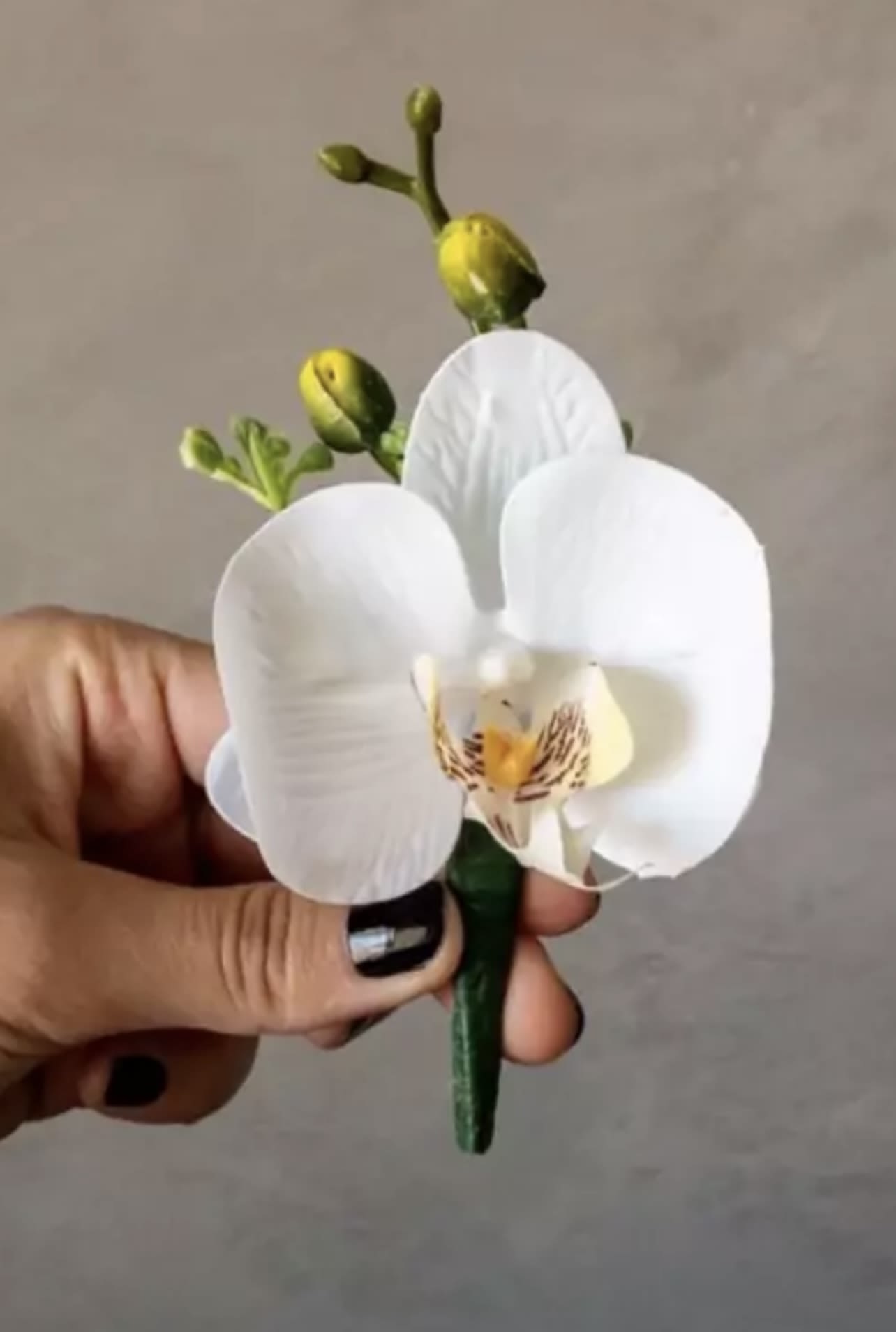 Groom orchids  - Add a touch of timeless elegance to your special day with our Classic White Orchid Boutonniere. Featuring a delicate white orchid accented with subtle greenery and golden foliage, this sophisticated design is perfect for weddings, proms, or formal events. Handcrafted to perfection, it’s the ideal accessory for a sharp and refined look. Order now to complete your ensemble with grace and style!