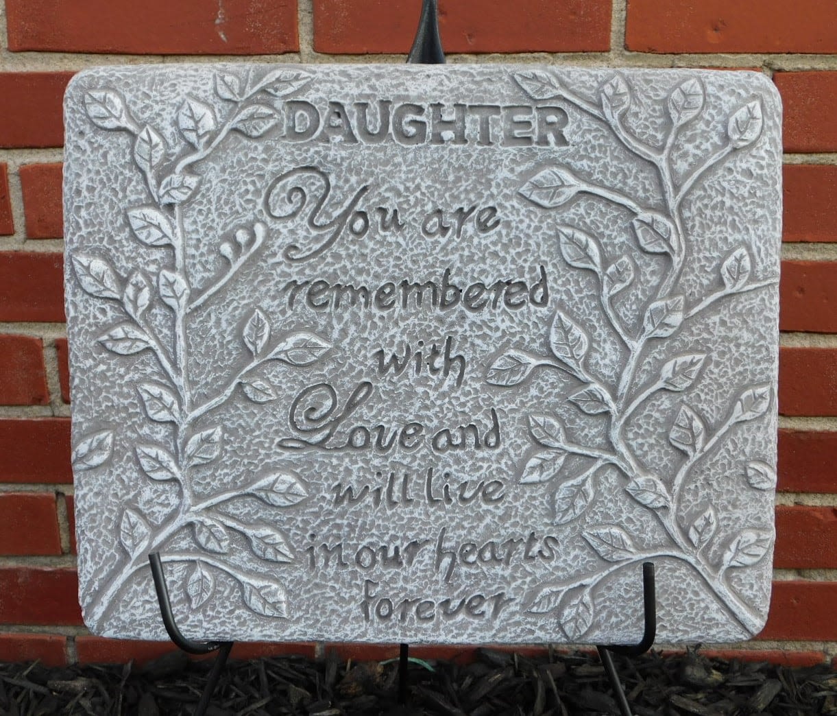 Daughter, you are remembered concrete plaque  - &quot;Daughter, you are remembered with love and will live in our hearts forever&quot; concrete plaque for grieving family or friends. 16&quot;