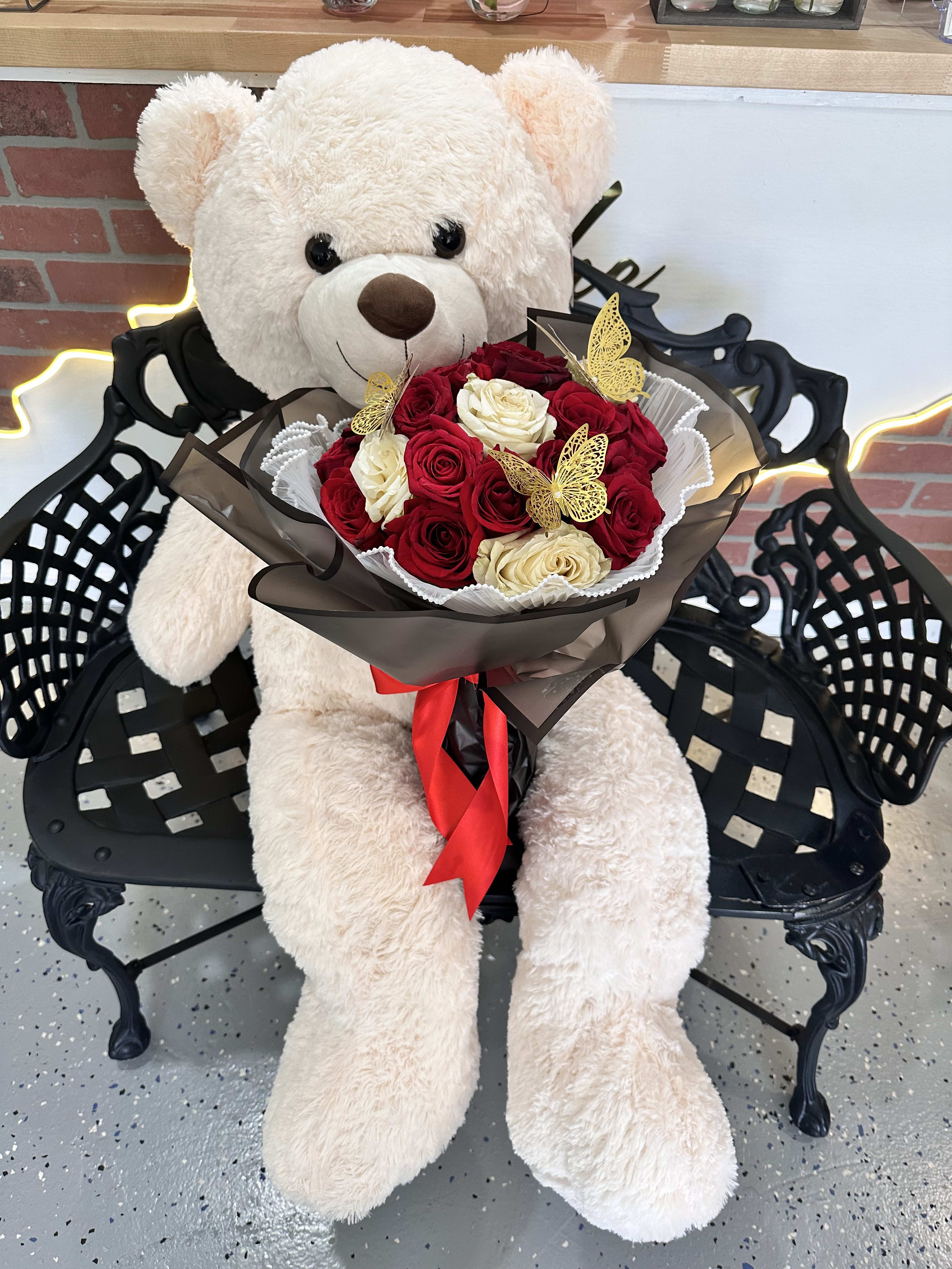 Teddy Bear with Rose Bouquet by The Flower Farm