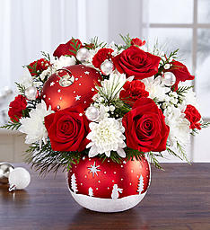 STARRY NIGHT ORNAMENT - XMAS GREENS WHITE AND RED FLOWERS