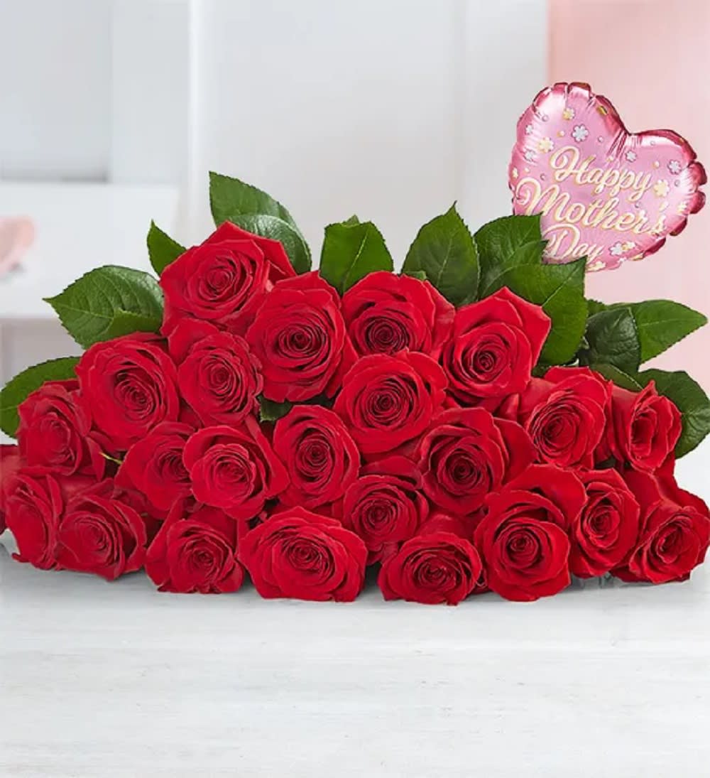 Mother's Day Red Rose Bouquet - Whether you’re surprising Mom, your Mother-in-law, your wife, your sister, Comadre, your aunt, a special friend, or another special woman in your life, these classic blooms beautifully deliver on your sentiment. Includes a “Happy Mother's Day” pre-inflated balloon for an extra surprise.  DETAILS Beautiful red roses bouquet with greens.  DOES NOT INCLUDE VASE Orientation: All-Around One - “Happy Mother’s Day” pre-inflated balloon; measures 4&quot;D on 12&quot;H stick Item #NF-908  FLORIST-TO-DOOR Same day flower delivery on most orders placed online by 12 pm or 10 am on weekends PST.  BLOOM DETAILS Roses Greenery  The Standard Bouquet - 24 Wrapped with natural kraft paper. (SHOWN) The Deluxe Bouquet - 36 Wrapped with natural kraft paper. The Premium Bouquet - 48 Wrapped with natural kraft paper.  How to place an order? 1. You can place an order directly on this secure website OR 2. You can call in your order by dialing: (323) 262 - 9238 OR 3. You can visit our store (appointment recommended 323.262.9238)  NINFA'S FLOWERS 2405 WHITTIER BLVD. LOS ANGELES, CA. 90023  ATTENTION: *Please note that on busy holidays, Valentine's Day, and Mother's Day, we cannot verify if the recipient received the flowers until the following day. You can verify delivery on the website after 10:00 pm, call 323.262.9238 the following day after 10:00 am, or contact the recipient directly. Thank you for your patience and understanding.
