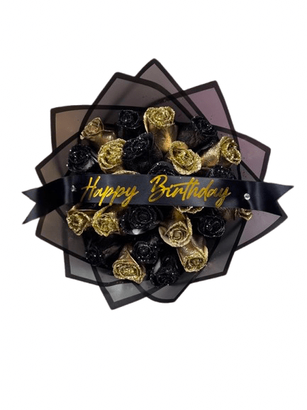 Gold &amp; Black Bouquet - RIBBON CAN BE TRANSLATED 