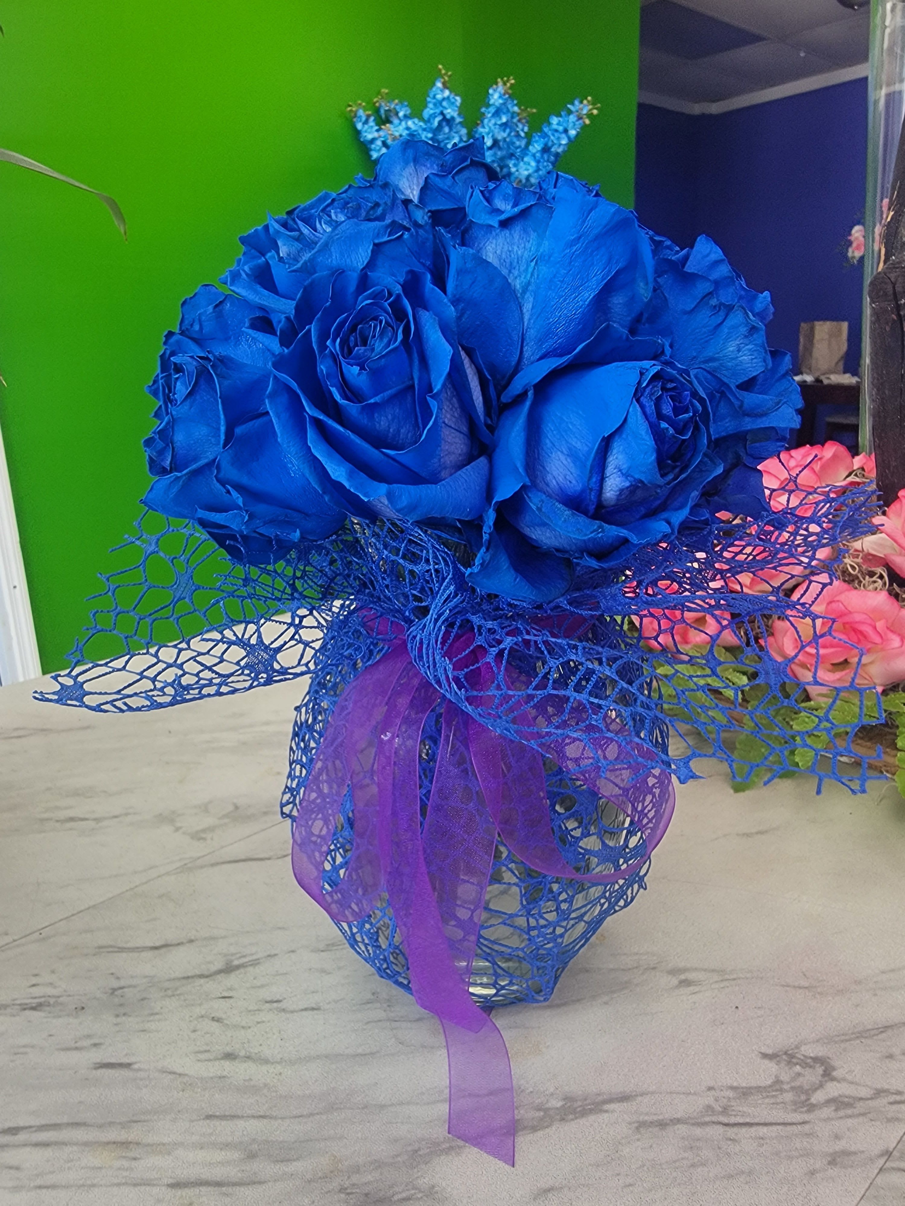 Lovely Blue - Blue roses in a blue vase
