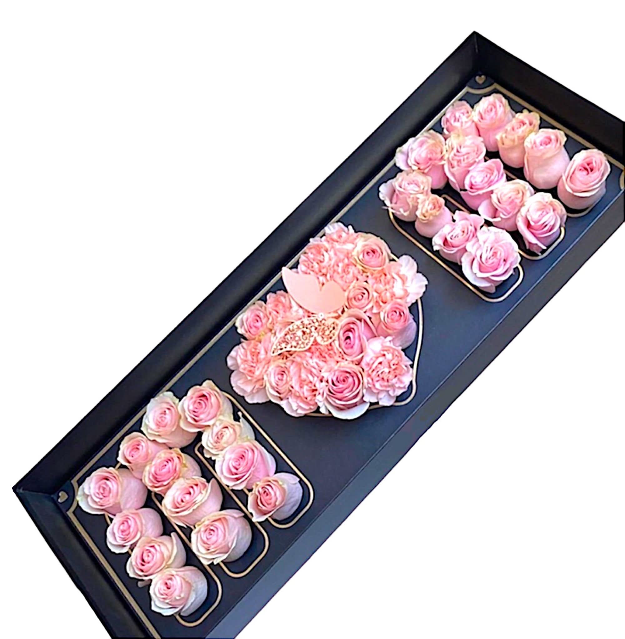 Mom Box - Pink Flowers - Send Mom this modern flower arrangement for Mother's Day, Birthday, Women's Day, or Just Because.  DETAILS Beautiful pink roses and carnations.  &quot;mom&quot; BOX INCLUDED Orientation: One-Sided Item #NF-328  FLORIST-TO-DOOR Same day flower delivery on most orders placed online by 12 pm or 10 am on weekends PST.  BLOOM DETAILS Roses Carnations  The Standard Arrangement (SHOWN) The Deluxe Arrangement The Premium Arrangement  How to place an order? 1. You can place an order directly on this secure website OR 2. You can call in your order by dialing: (323) 262 - 9238 OR 3. You can visit our store (appointment recommended 323.262.9238)  NINFA'S FLOWERS 2405 WHITTIER BLVD. LOS ANGELES, CA. 90023  ATTENTION: *Please note that on busy holidays, Valentine's Day, and Mother's Day, we cannot verify if the recipient received the flowers until the following day. You can verify delivery on the website after 10:00 pm, call 323.262.9238 the following day after 10:00 am, or contact the recipient directly. Thank you for your patience and understanding.