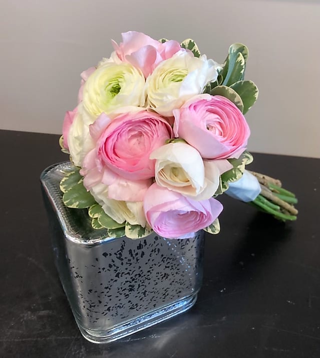 RANUNCULUS BOUQUET - THIS HAND TIED BOUQUET IS AVAILABLE IN ALL RANUNCULUS COLORS.