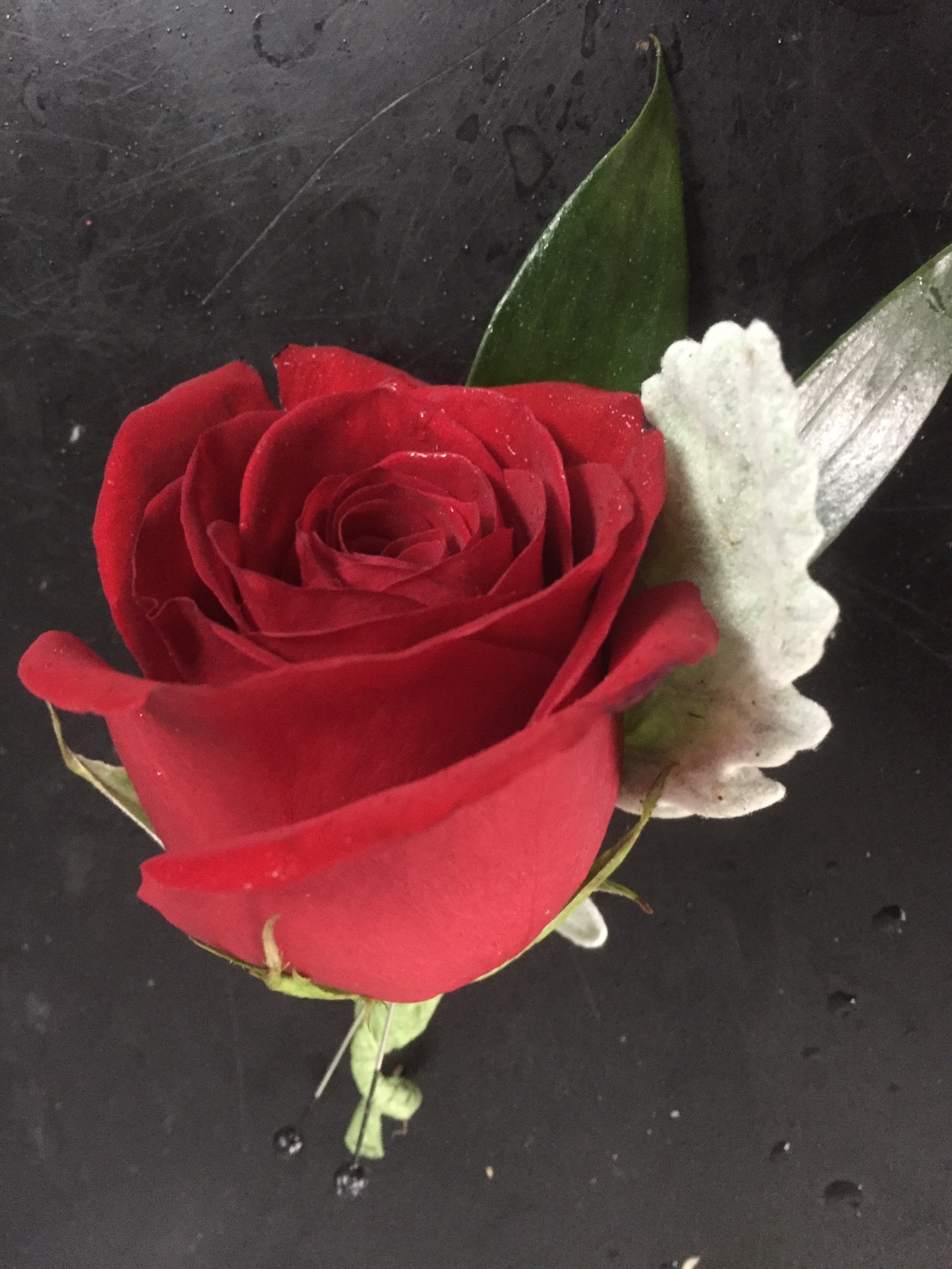 RED ROSE BOUTIONNERE - A SIMPLE RED ROSE BOUTONNIERE
