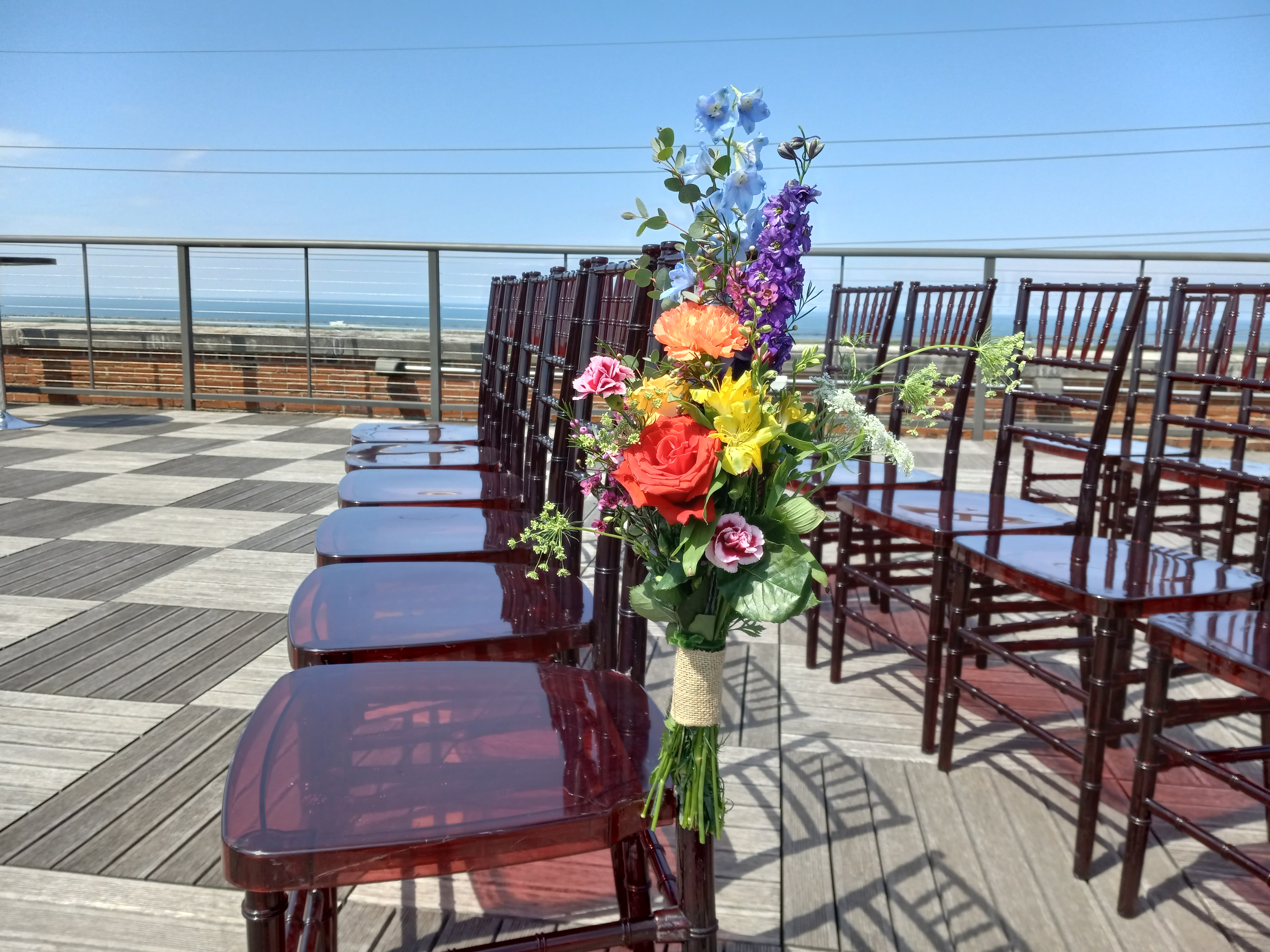 Cecilia wedding ceremony pew flowers - Beautiful small pew chair bouquets 