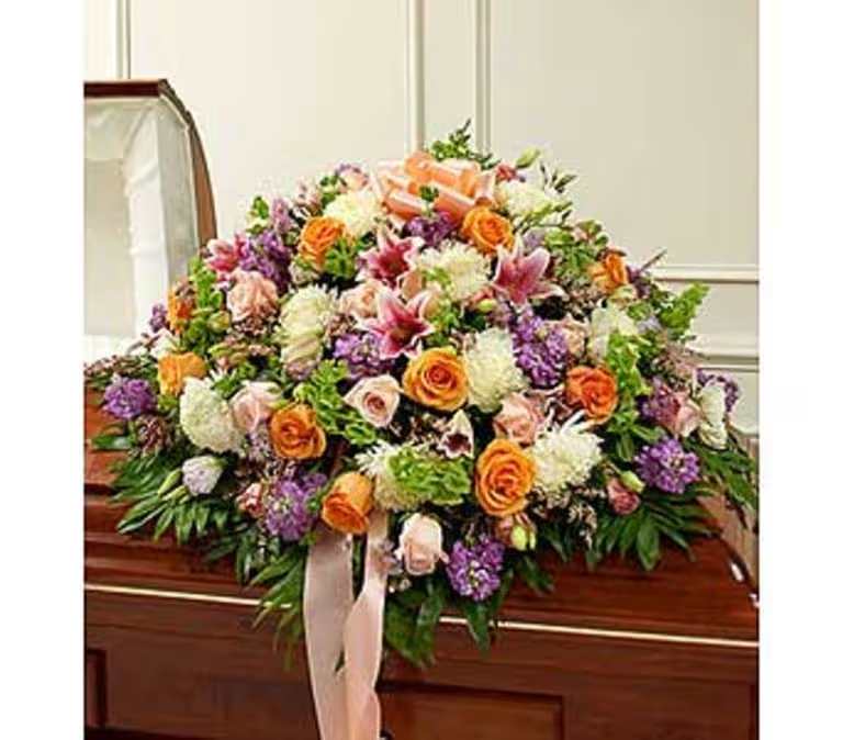 Multicolor Pastel Mixed Casket Cover - Send an elegant expression of your love and a touching tribute to a loved one with this pastel-hued casket cover arrangement.